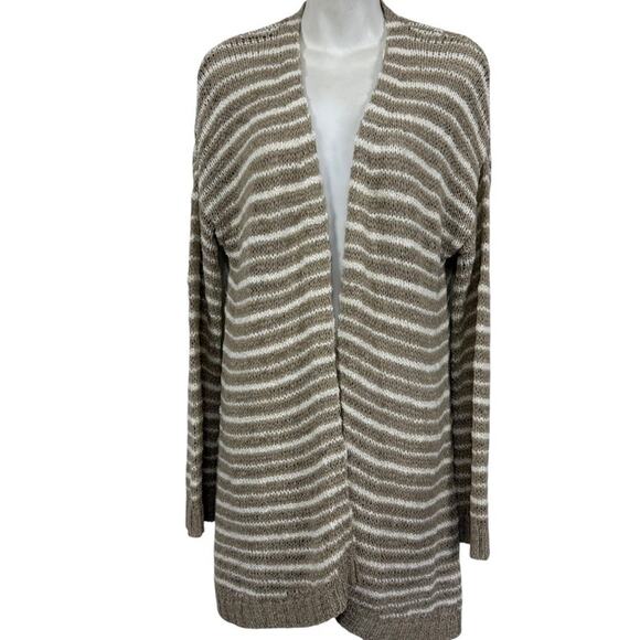 Soft Surroundings Lucie Striped Open Long Knit Cardigan Sweater Cotton Blend S - Picture 1 of 16